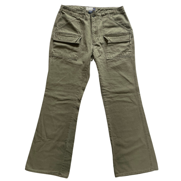 GAP Surplus Flare Cargo Pants Women’s 12 Olive Green Utility Pocket 100% Cotton - Picture 1 of 10